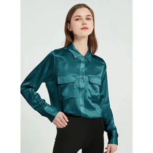 Equipment Limited Edition Teal June Bug Satin/Silk Long Sleeve Button-Up Shirt